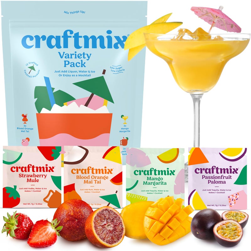 Craftmix Variety Pack Cocktail & Mocktail Drink Mixer, Skinny Mixes - Water Flavoring Packets - Made With Real Fruit - Vegan Low-Carb, Low-Sugar, Non-GMO, Dairy Free, Gluten Free, 12 Pack - Image 1